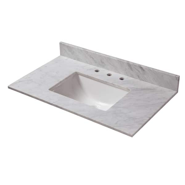 25 in. W x 19 in. D Marble Vanity Top in Carrara with White Trough Basin 25 in. W x 19 in. D Marble Vanity Top in Carrara with White Trough Basin