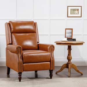 30 in. Brown Modern Genuine Leather Recliner Chair Nailhead Trim Adjustable Push Back Recliner with Footrest