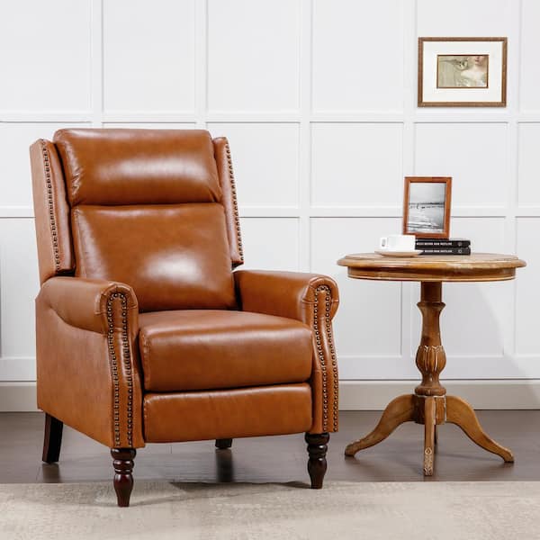 cozyman 30 in. Brown Modern Genuine Leather Recliner Chair Nailhead Trim Adjustable Push Back Recliner with Footrest