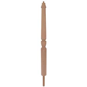 Stair Parts 3063 43 in. x 3-1/2 in. Unfinished Red Oak Pin Top Round Bottom Volute Newel Post for Stair Remodel