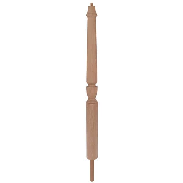 EVERMARK Stair Parts 3063 43 in. x 3-1/2 in. Unfinished Red Oak Pin Top Round Bottom Volute Newel Post for Stair Remodel