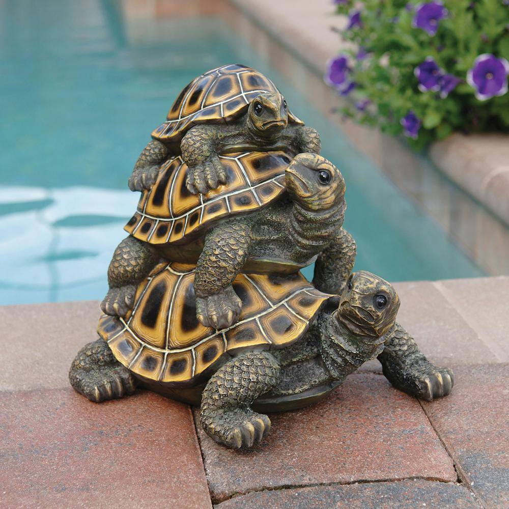 Medium Hand-Painted Resin Stacked Turtle Garden Statue