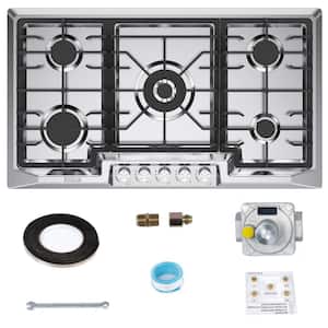 36 in. Gas Stove Cooktop in Stainless Steel with 5 Italy Sabaf Burners