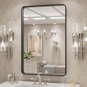 20 in. W x 28 in. H Rectangular Aluminum Framed Wall Bathroom Vanity Mirror in Black