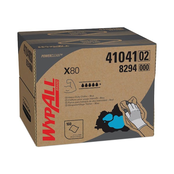 Wypall X80 Cloths Brag Box Hydroknit Blue 11.1 in. x 16.8 in. 160 Wipers/Carton