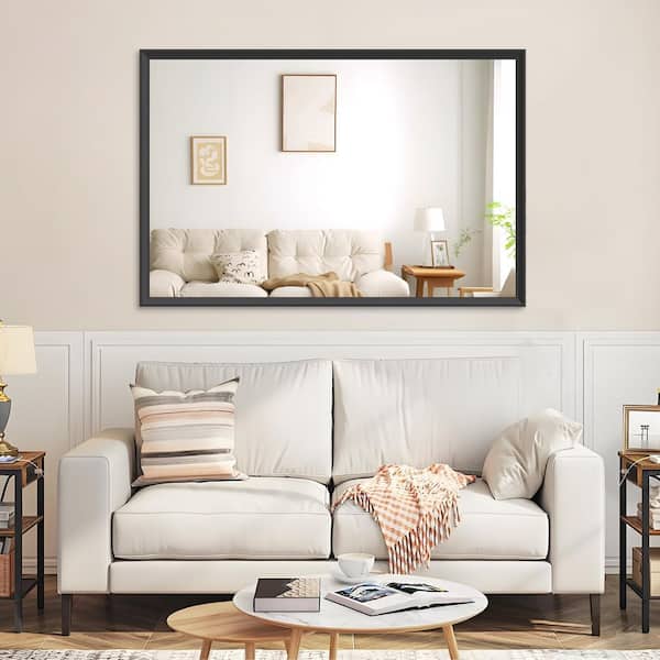 Black 60.00 in. W x 40.00 in. H Modern Rectangle Aluminium Framed Wall Mirror