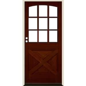 36 in. x 80 in. Farmhouse X Panel RH 1/2 Lite Clear Glass Red Chestnut Stain Douglas Fir Prehung Front Door