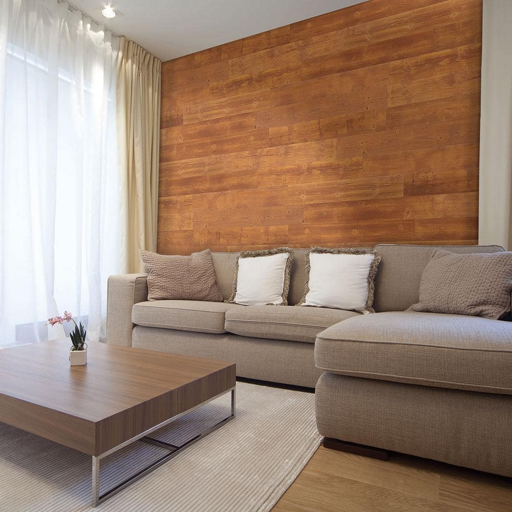Light Brown Rustic Pine Wood Plank Self-Adhesive Panels