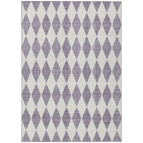 Purple, Lilac 9 ft. x 12 ft. Woven Geometric Polyester Rectangle Indoor / Outdoor Area Rug