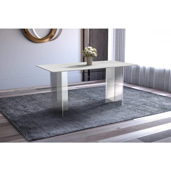Leisuremod Kova Modern White Sintered Stone 55.11 in. Trestle Dining Table Seats 4
