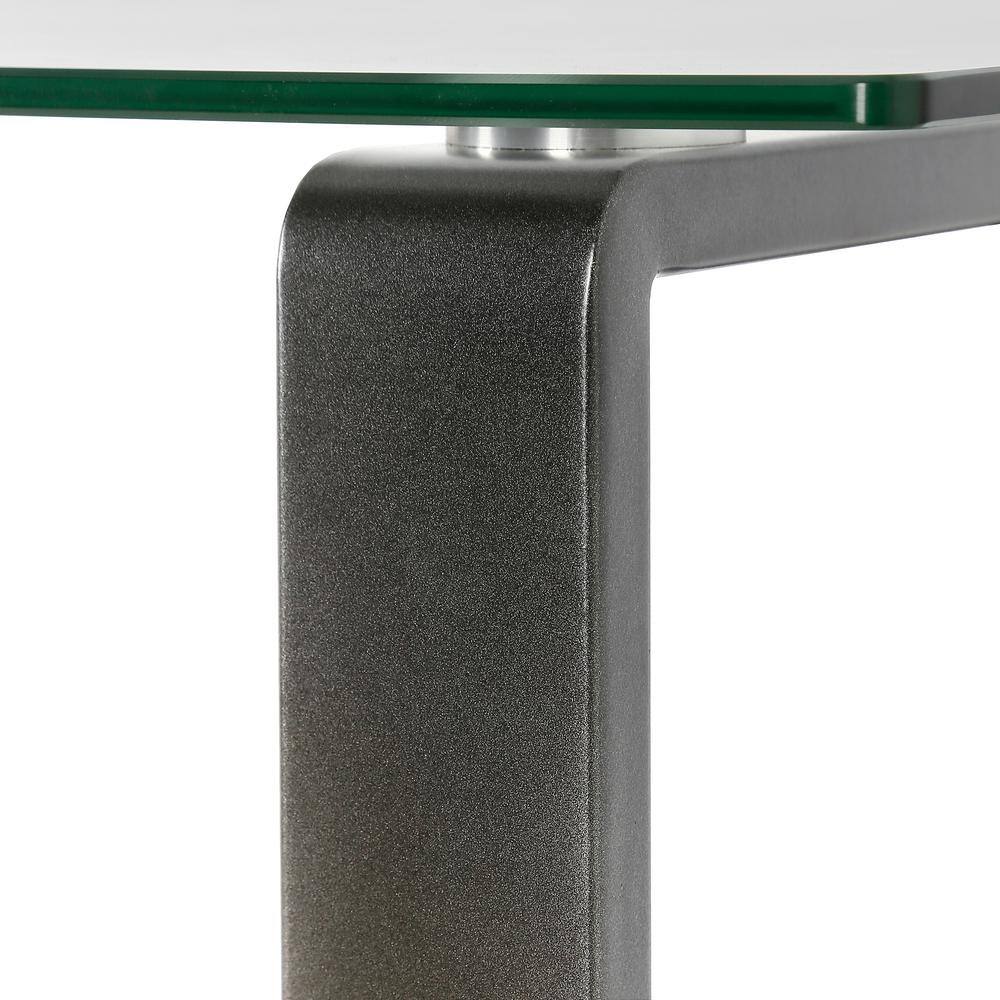 Asta Pewter Finish Rectangular Glass Coffee Table with Shelf