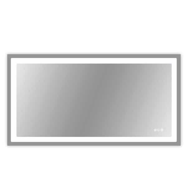 Unbranded 48 in. W x 32 in. H LED Frameless Rectangular White Mirror for Living Room