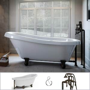 Glendale 67 in. Acrylic Slipper Clawfoot Bathtub in White, Cannonball Feet, Floor-Mount Faucet in Oil Rubbed Bronze
