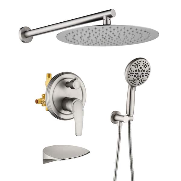 Vara Single Handle 7-Spray 3-Way Tub and Shower Faucet 1.8 GPM in Brushed Nickel Pressure Balance Valve Included