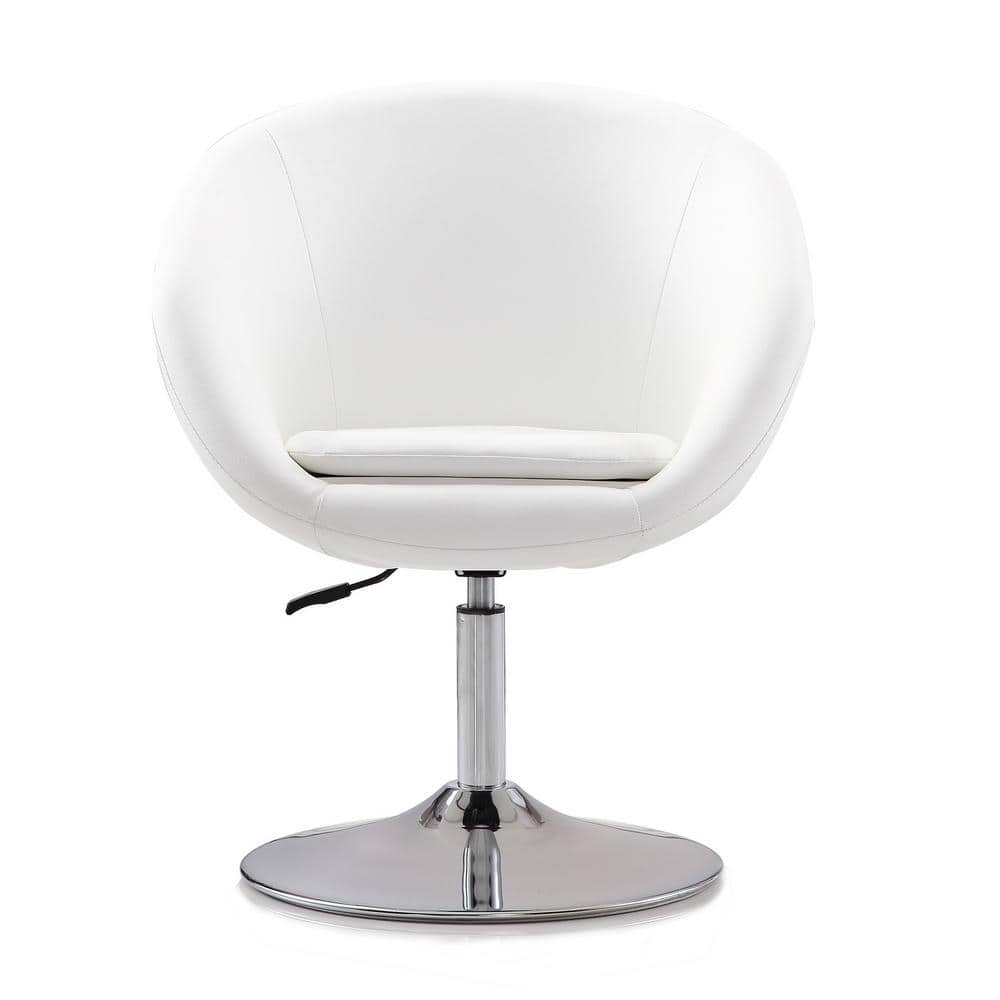 Hopper Contemporary White Faux Leather Swivel Chair with Chrome Base