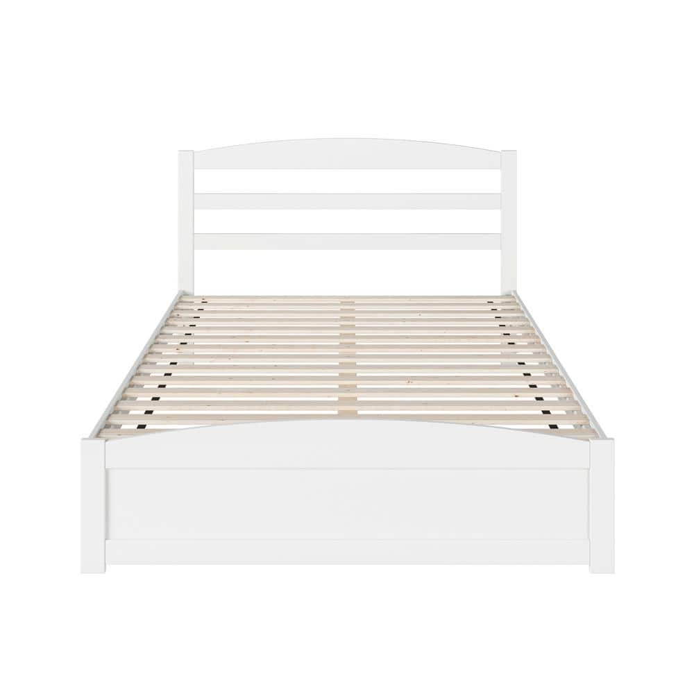 Warren White Solid Wood Queen Platform Bed with Slats