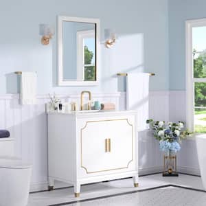 MELODY 36 in. W x 22 in. D x 35 in. H Single Sink Freestanding Bath Vanity in White with White Quartz Top and Mirror