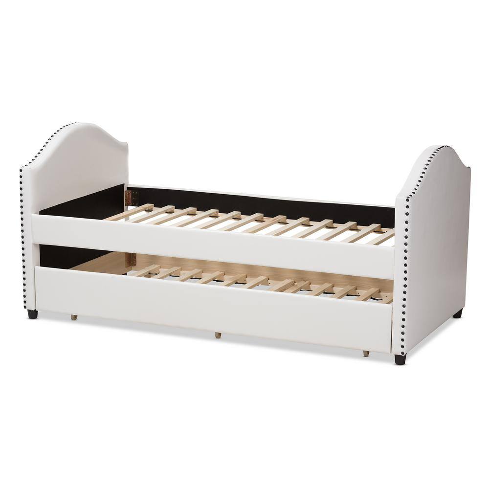 White Twin Faux Leather Upholstered Daybed with Trundle
