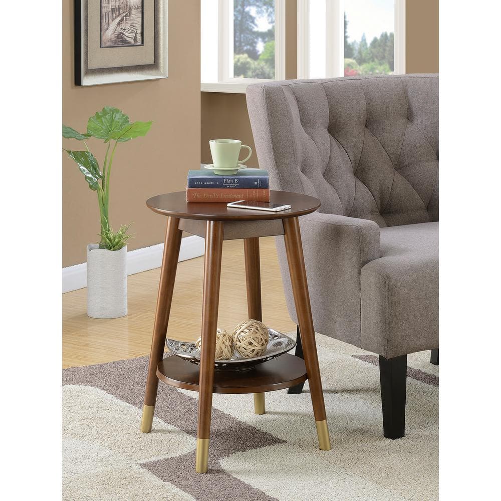 Espresso Wilson Mid-Century Round End Table with Shelf