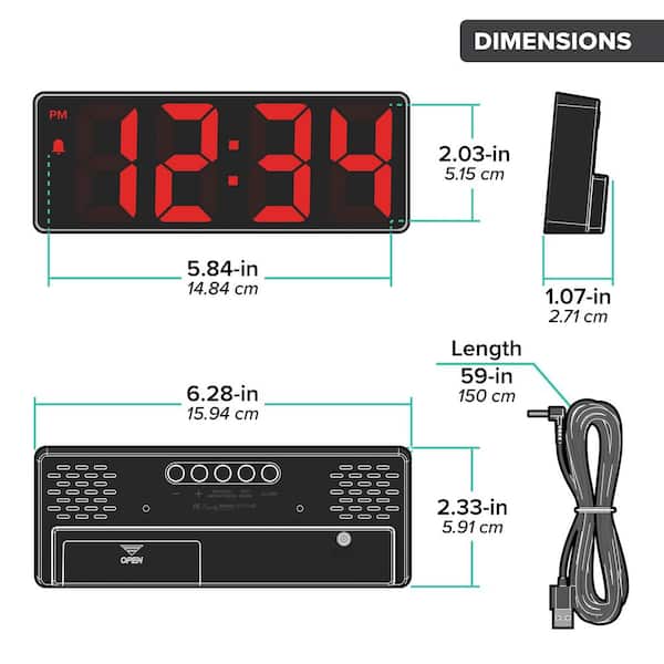 JDL LED CLOCK② Equity by La Crosse 2 in. Red LED Digital Alarm Clock with Indoor