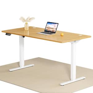 63 in. Rectangular Oak Electric Standing Computer Desk Height Adjustable Sit or Stand Up