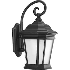 Crawford Collection 1-Light Textured Black Etched Glass New Traditional Outdoor Medium Wall Lantern Light