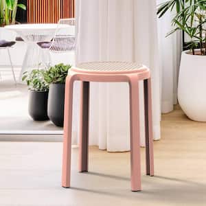 Tresse 17.7 in. Pink Backless Round Plastic Counter Stool with Plastic Seat