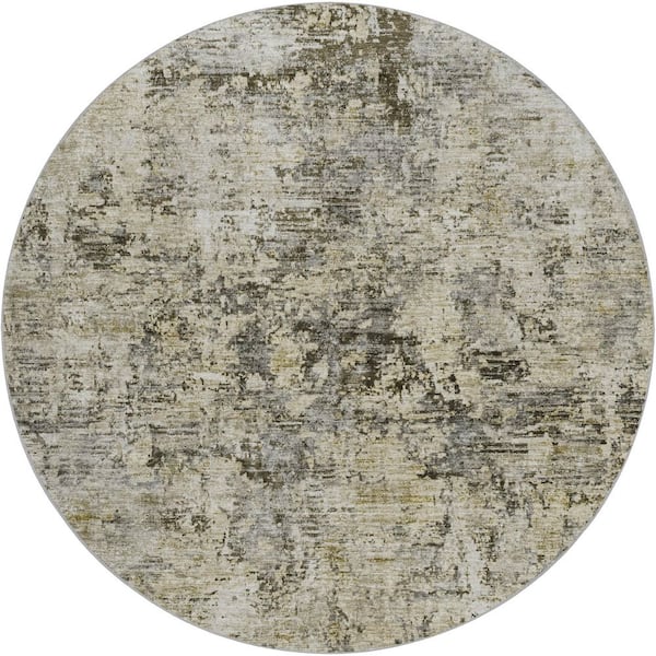 Dream Shag Premium Machine Washable Abstract ADS644 Taupe 8 ft. x 8 ft. Round Rug