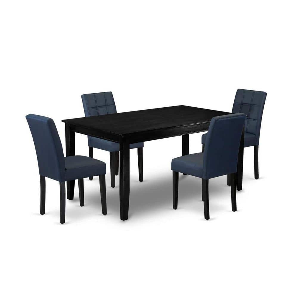 5-Piece Black Finish Solid Wood Top-Rectangular Dining Room Set-Seats 4