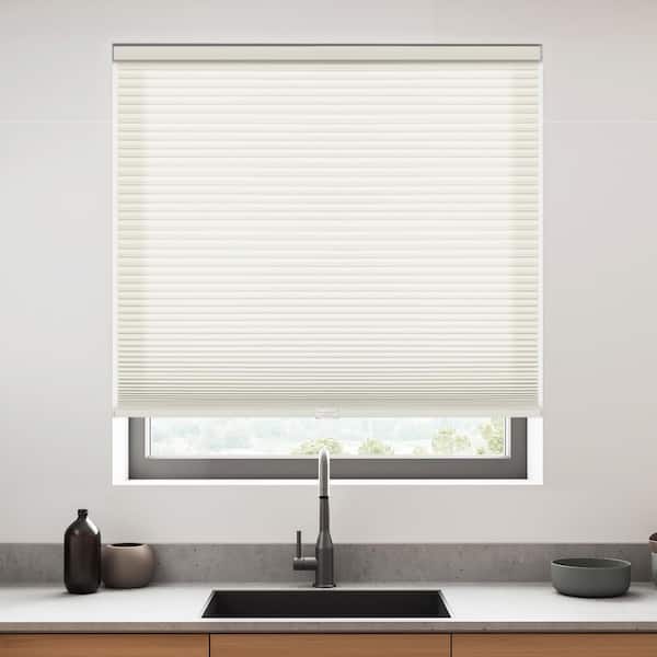 EZ Stick No Drill No Tool Cream Cordless Light Filtering Polyester 3/8 in. Cellular Shades - 35 in. W x 64 in L
