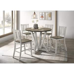 Rhysdee 5-Piece Round Light Gray and White Wood Top Counter Height Dining Table Set