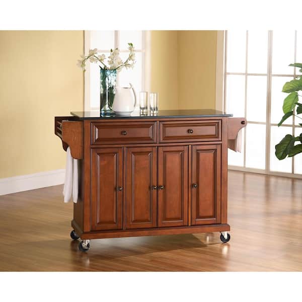 Full Size Cherry Kitchen Cart with Black Granite Top