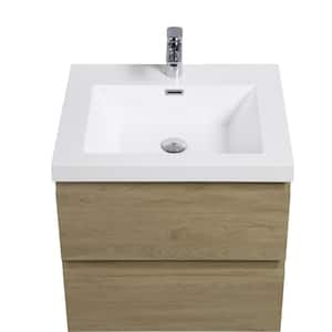 24 in. W x 20 in. D x 22 in. H Single Sink Floating Bath Vanity in Natural Oak with Glossy White Resin Top