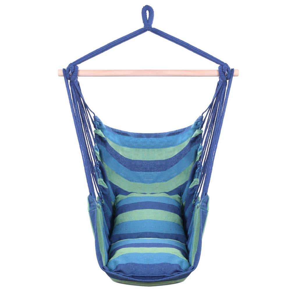 2.6 ft. Swing Canvas Rope Hammock Chair in Blue striped