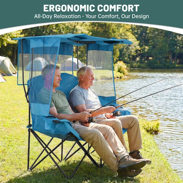 ABORON Double Beach Camping Chair with Canopy Folding 2-Person