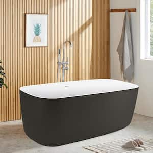 59 in. x 28 in. Double Ended Acrylic Flatbottom Soaking Bathtub in Gray with Polished Chrome Overflow and Drain