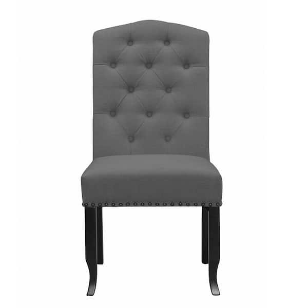 Glamour Home Set of 2 Aleeya Grey Side Chair Fabric Dining Chair with Tufted Buttons and Nail Head Accent