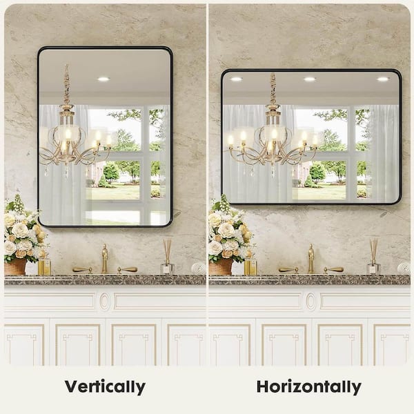 22 in. W x 30 in. H Rectangular Aluminum Framed Wall Bathroom Vanity Mirror in Black for Bathroom, Entryway, Bedroom