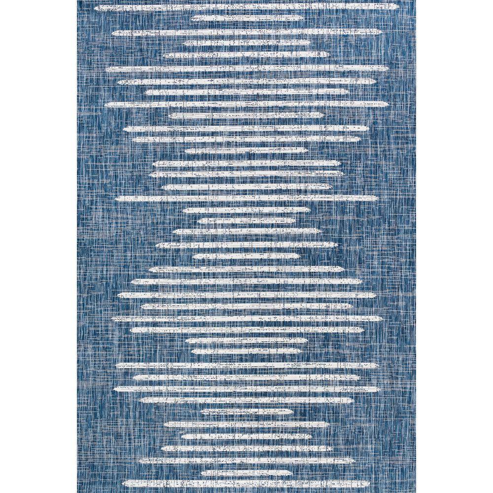 Bohemian Stripe Blue and Ivory Synthetic Area Rug 5' x 8'