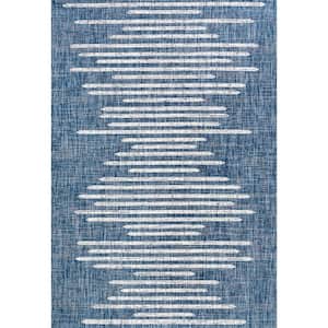 Zolak Berber Stripe Geometric Blue/Ivory 5 ft. x 8 ft. Indoor/Outdoor Area Rug