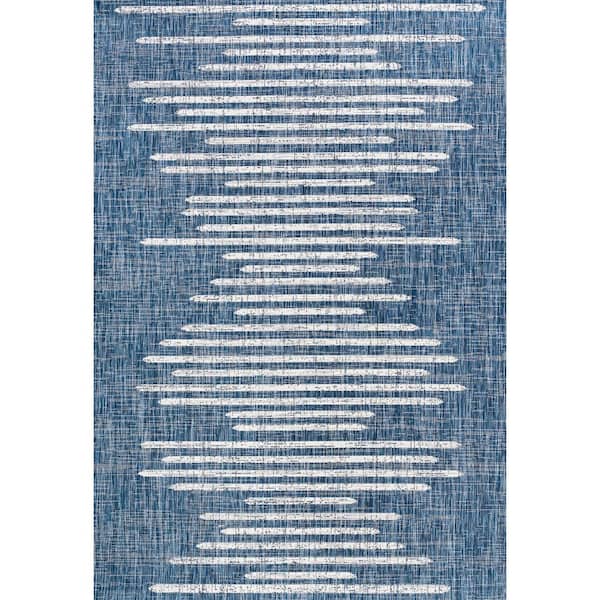 Zolak Berber Stripe Geometric Blue/Ivory 8 ft. x 10 ft. Indoor/Outdoor Area Rug