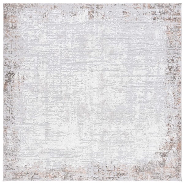 SAFAVIEH Parker 7 ft. x 7 ft. Gray/Ivory Distressed High-Low square Area Rug