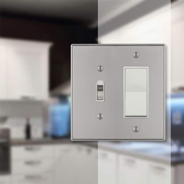 Ansley 2 Gang 1-Toggle and 1-Rocker Metal Wall Plate - Brushed Nickel
