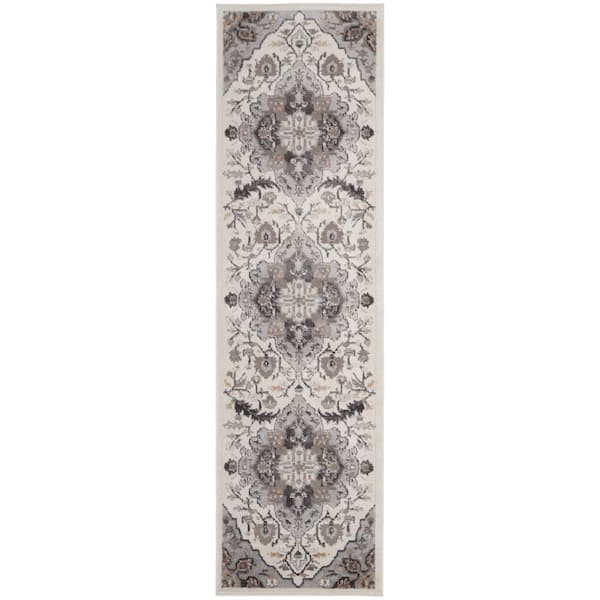 Nourison Elation Ivory Grey 2 ft. x 8 ft. Center Medallion Traditional Kitchen Runner Area Rug