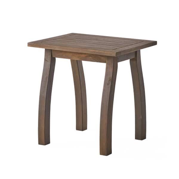 Misopily 1-Piece Gray Acacia Wood Outdoor Side Table for Patio, Balcony, And Backyard