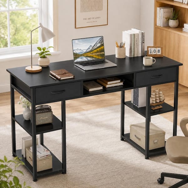 Wonder Desk WONDER COMFORT 48 x 16 in. Rectangular Black Computer Desk with 2 ...