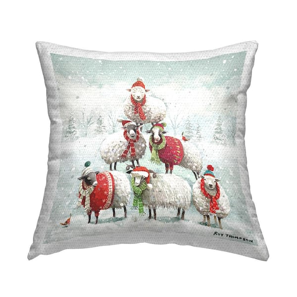 Stupell Industries Winter Sheep Balancing Snow Scene Multi-Color Square Outdoor Throw Pillow