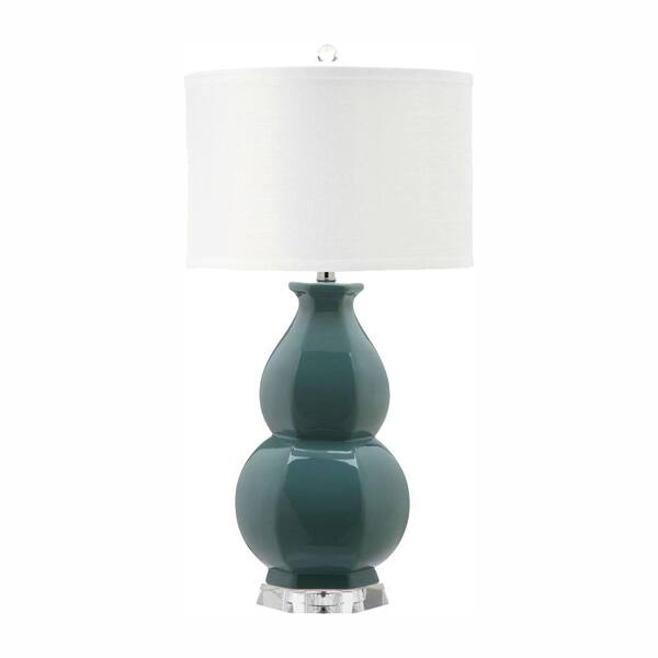 SAFAVIEH Juniper 30.25 in. Egg Blue Double Gourd Ceramic Table Lamp with White Shade