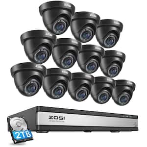 16-Channel 5MP-Lite 2TB DVR Outdoor Security Camera System with 12-Wired 1080p Bullet Cameras, Human Detection