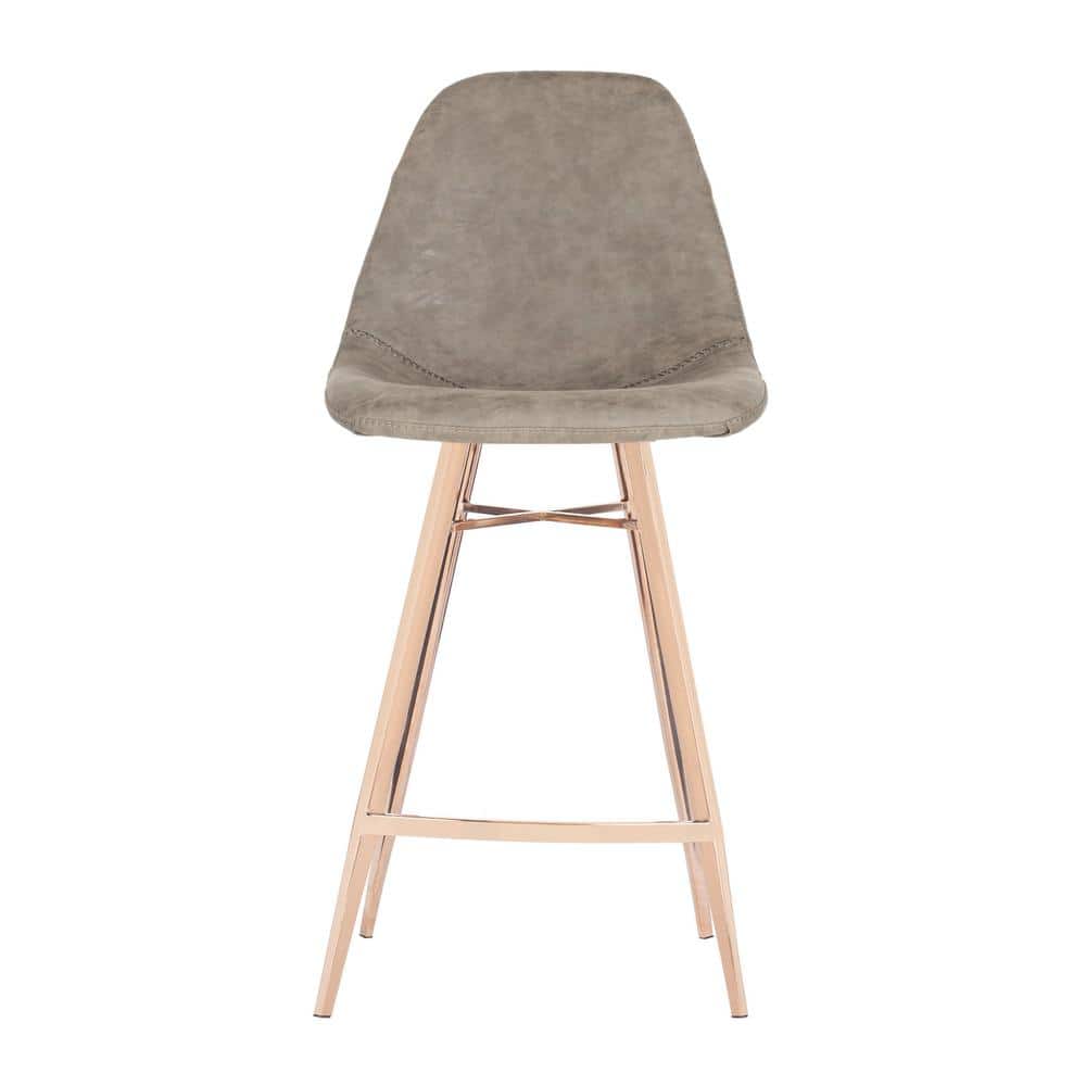 Transitional Taupe Faux Leather Counter Stool with Copper Finish